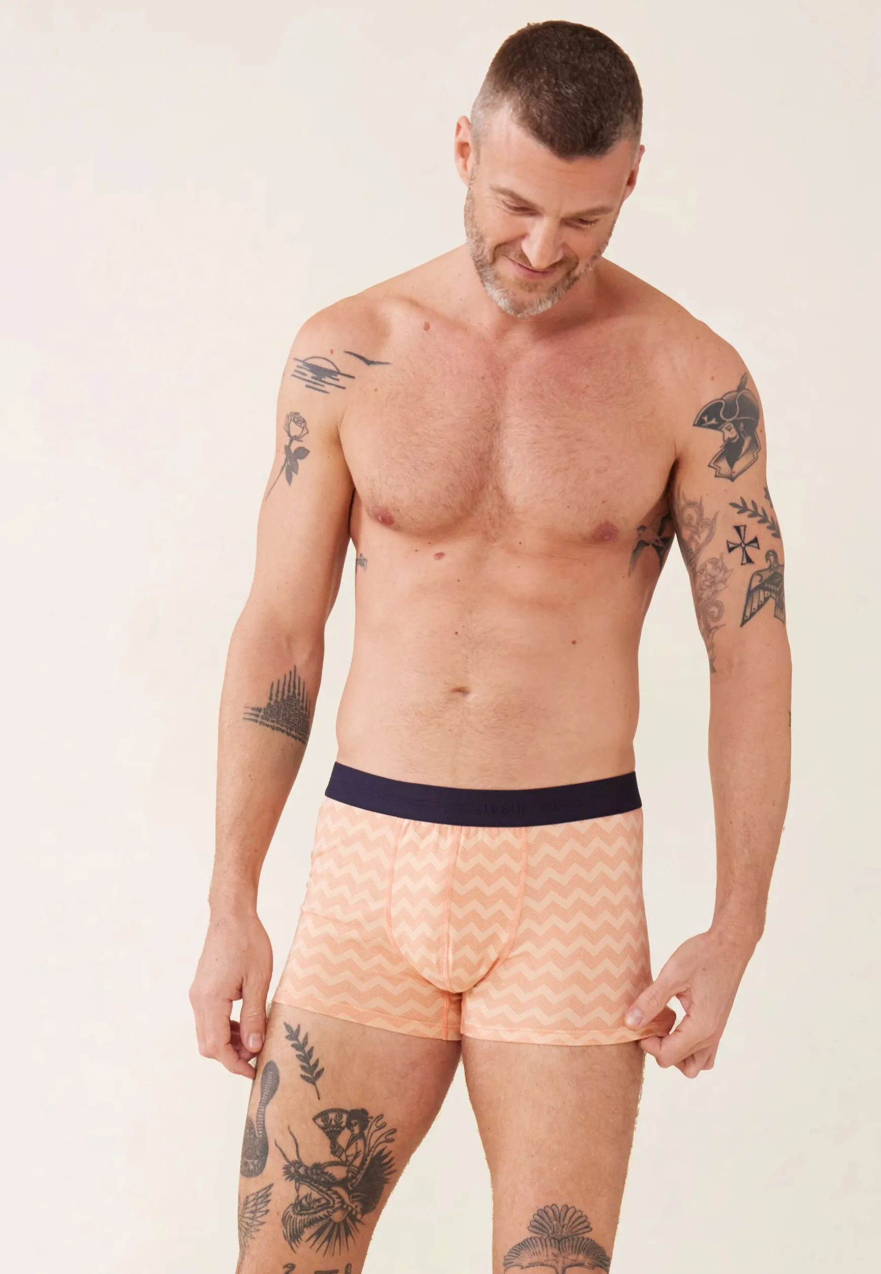 Le slip français Boxer en coton-Marius Chevron Zig Zag Tango Abricot<Homme Boxers | Boxers