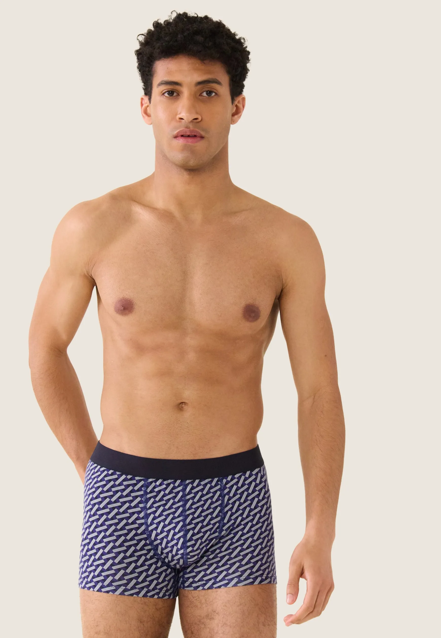 Le slip français Boxer en coton-Marius Imprimé Diagonale Marine Velours<Homme Boxers | Boxers