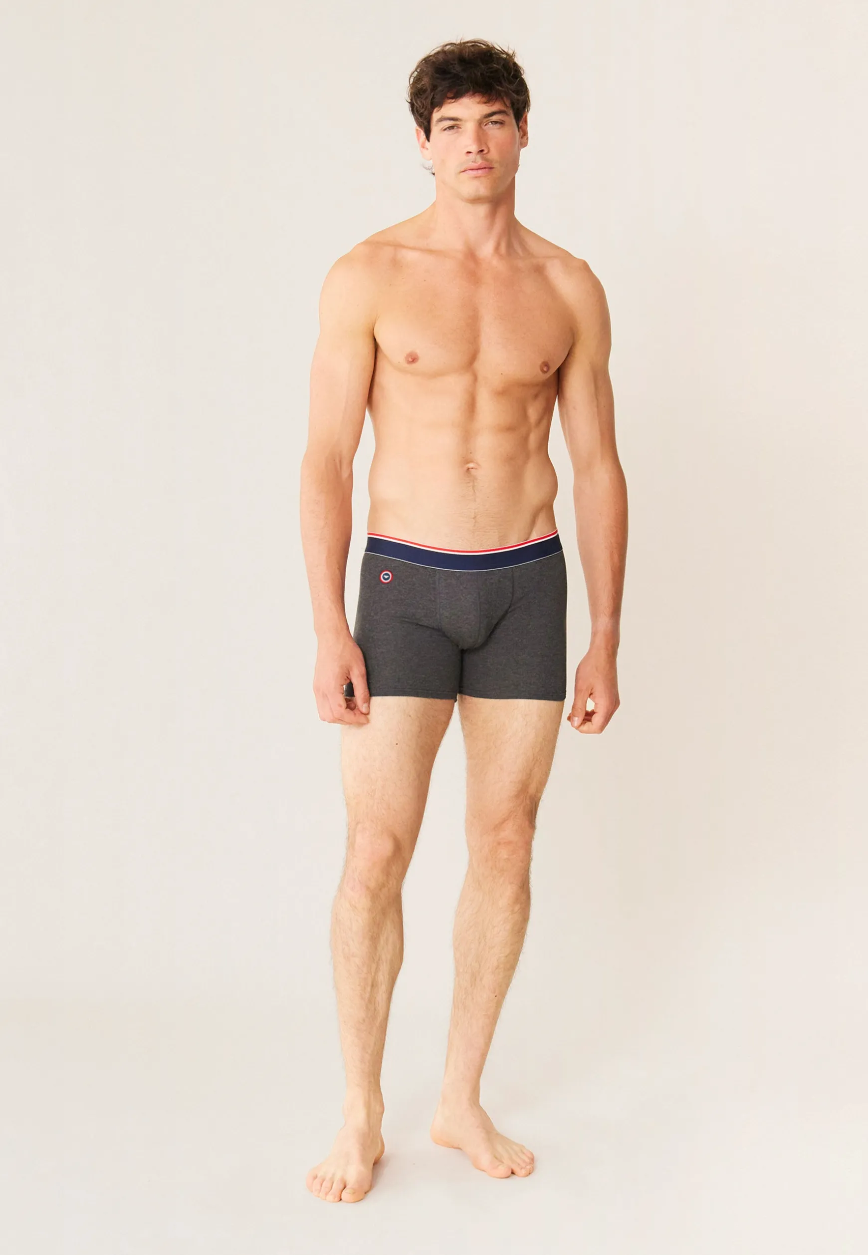 Le slip français Boxer long en coton-Michel Anthracite<Homme Broderie 🪡 | Boxers