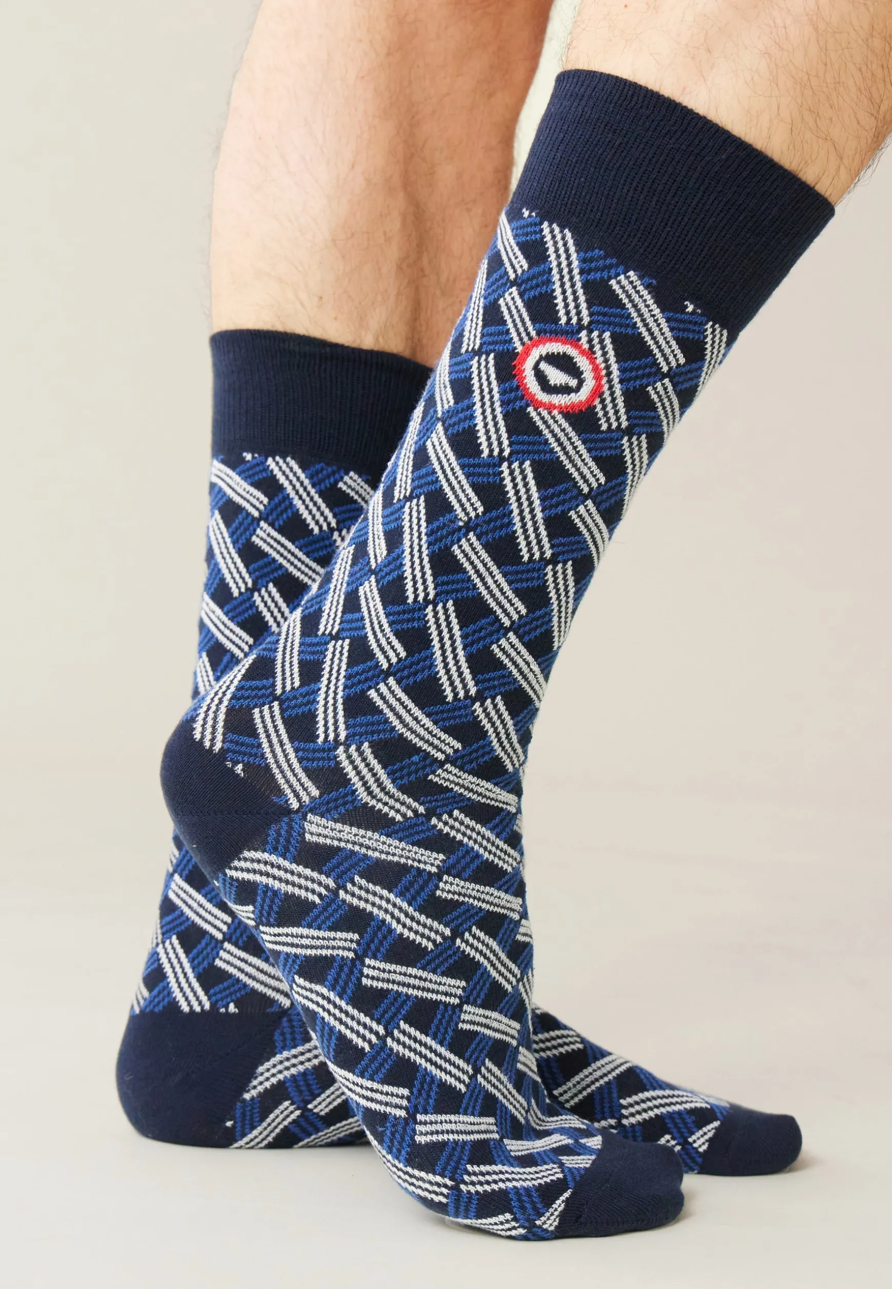 Le slip français Chaussettes mi-hautes-Lucas Imprimé Diagonale Marine<Homme Chaussettes En Coton | Chaussettes En Coton