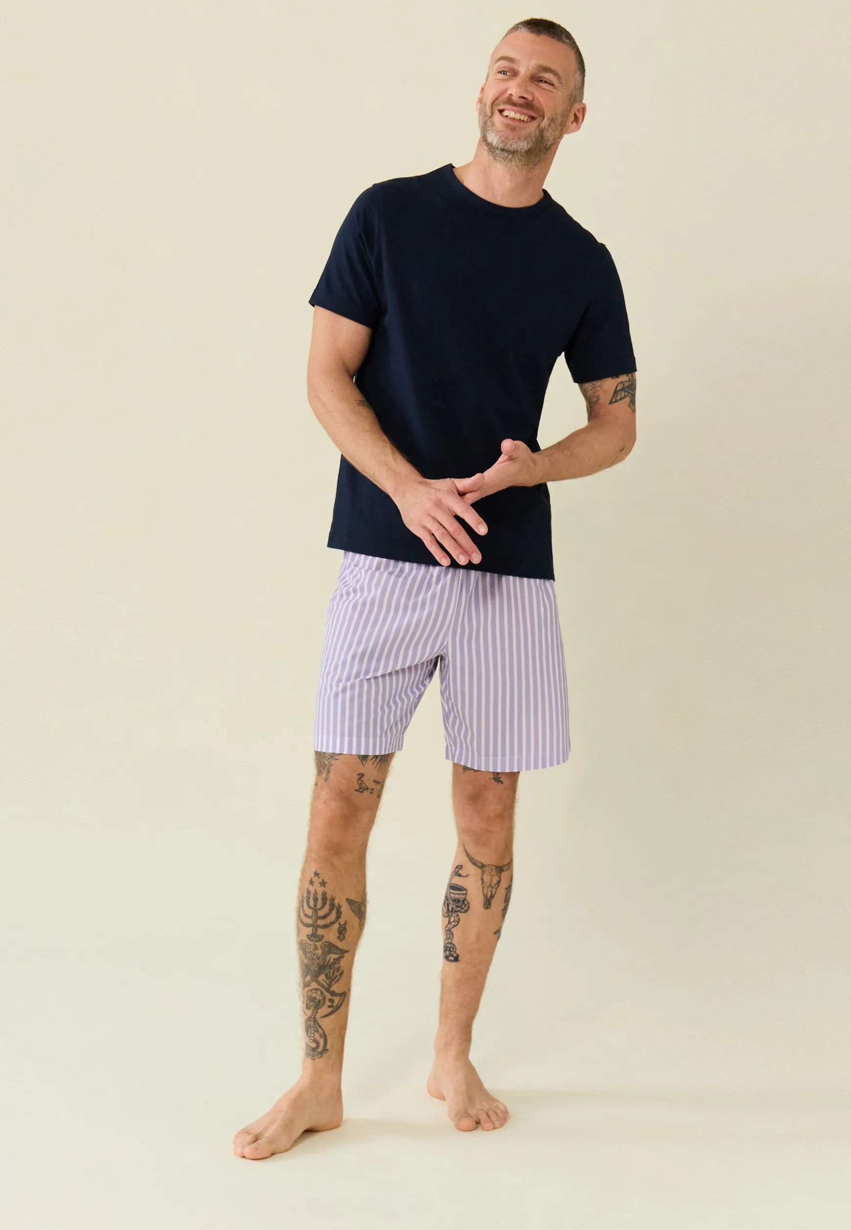 Le slip français Ensemble de pyjama t-shirt et short en coton-Ensemble pyjama Tristan Marine Sens Glycine<Homme Ensembles De Pyjamas | Ensemble De Pyjamas