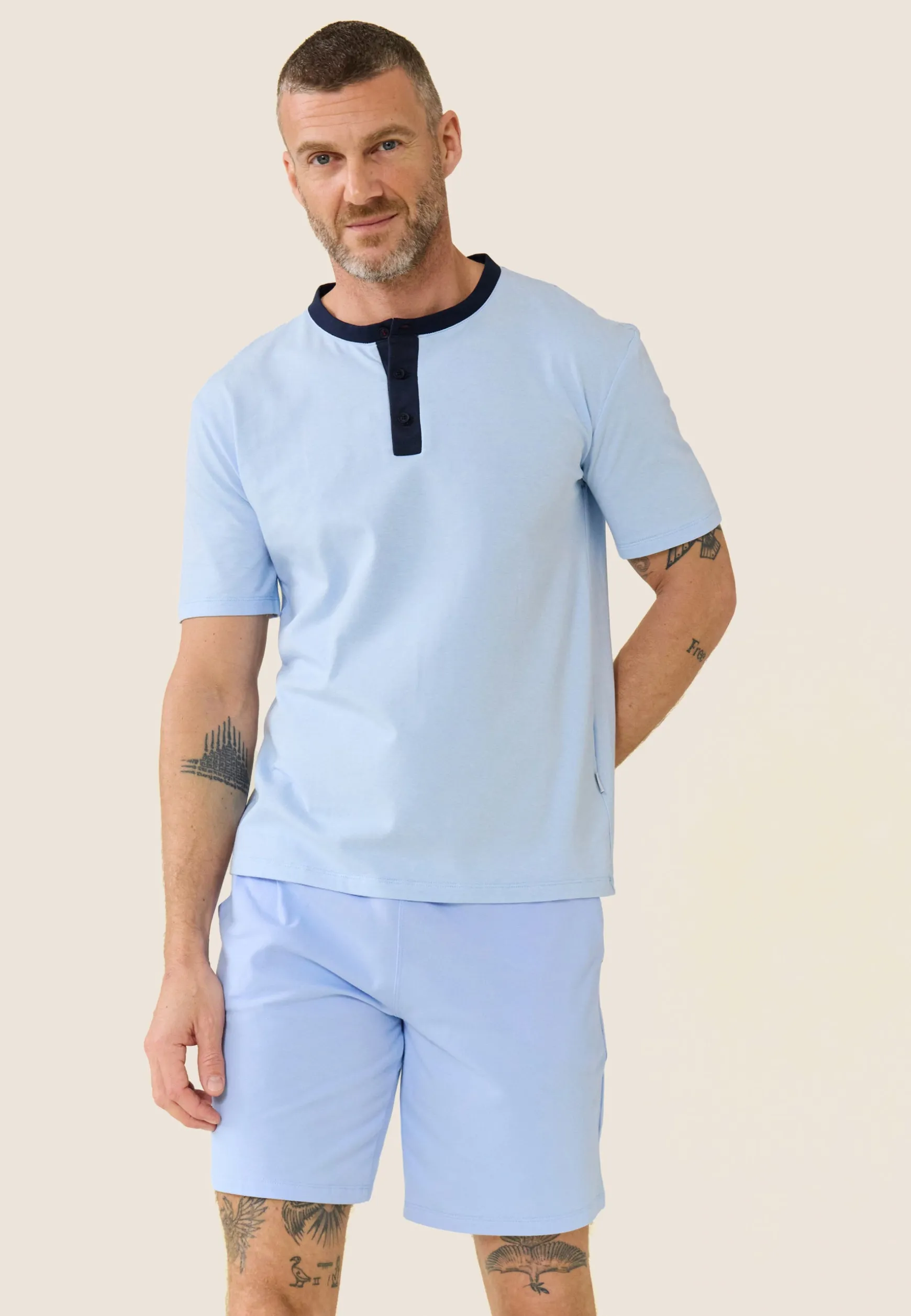 Le slip français Ensemble de pyjama t-shirt et short en coton-Ensemble Pyjama Yvan ciel<Homme Ensembles De Pyjamas | Ensemble De Pyjamas