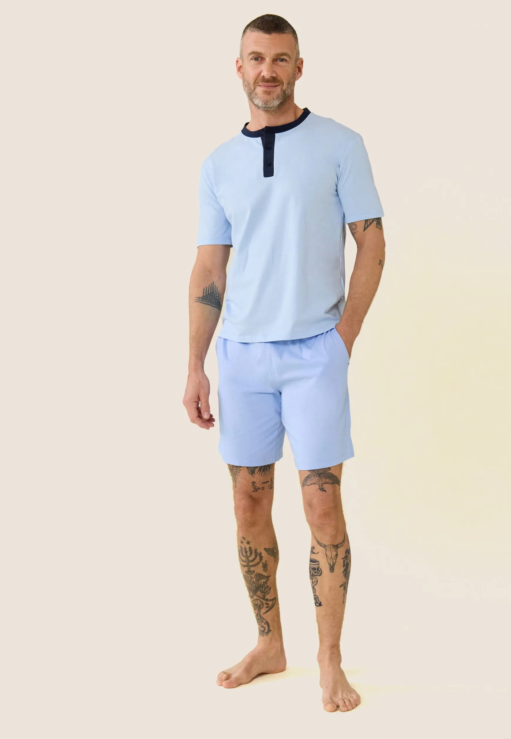 Le slip français Ensemble de pyjama t-shirt et short en coton-Ensemble Pyjama Yvan ciel<Homme Ensembles De Pyjamas | Ensemble De Pyjamas