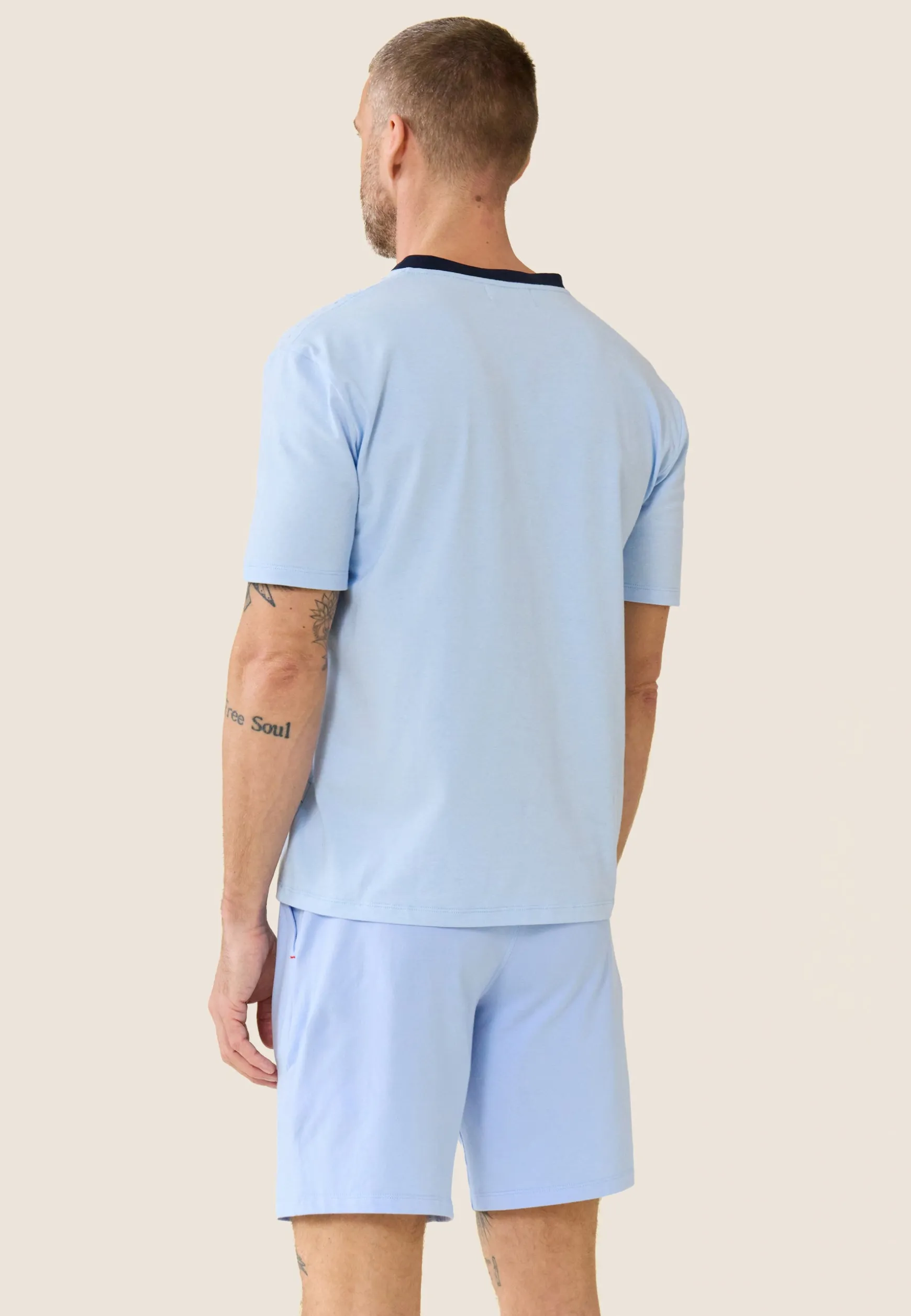 Le slip français Ensemble de pyjama t-shirt et short en coton-Ensemble Pyjama Yvan ciel<Homme Ensembles De Pyjamas | Ensemble De Pyjamas