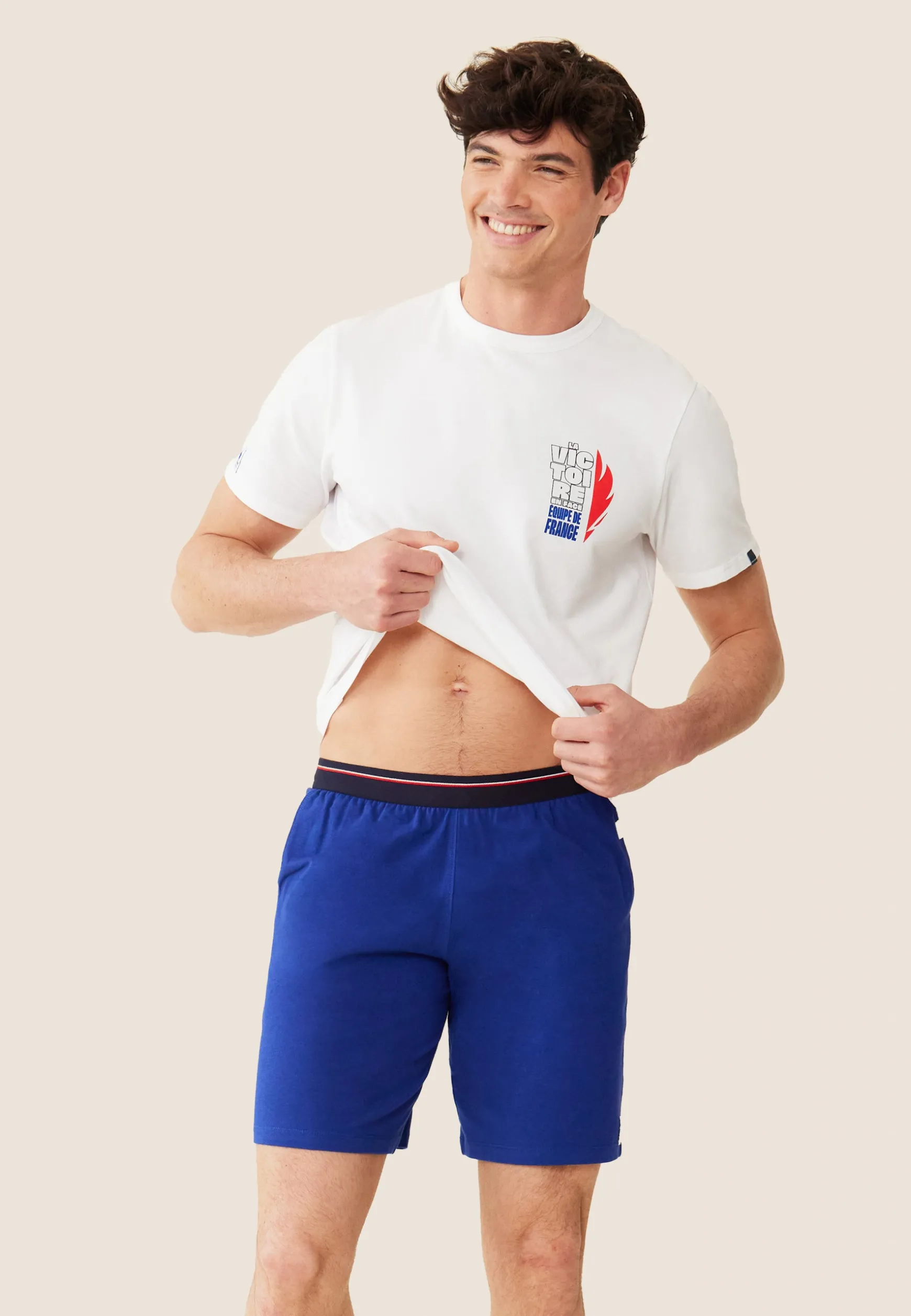 Le slip français Ensemble pyjama t-shirt et short en coton-Ensemble Pyjama Equipe de France Indigo<Homme Ensembles De Pyjamas | Ensemble De Pyjamas