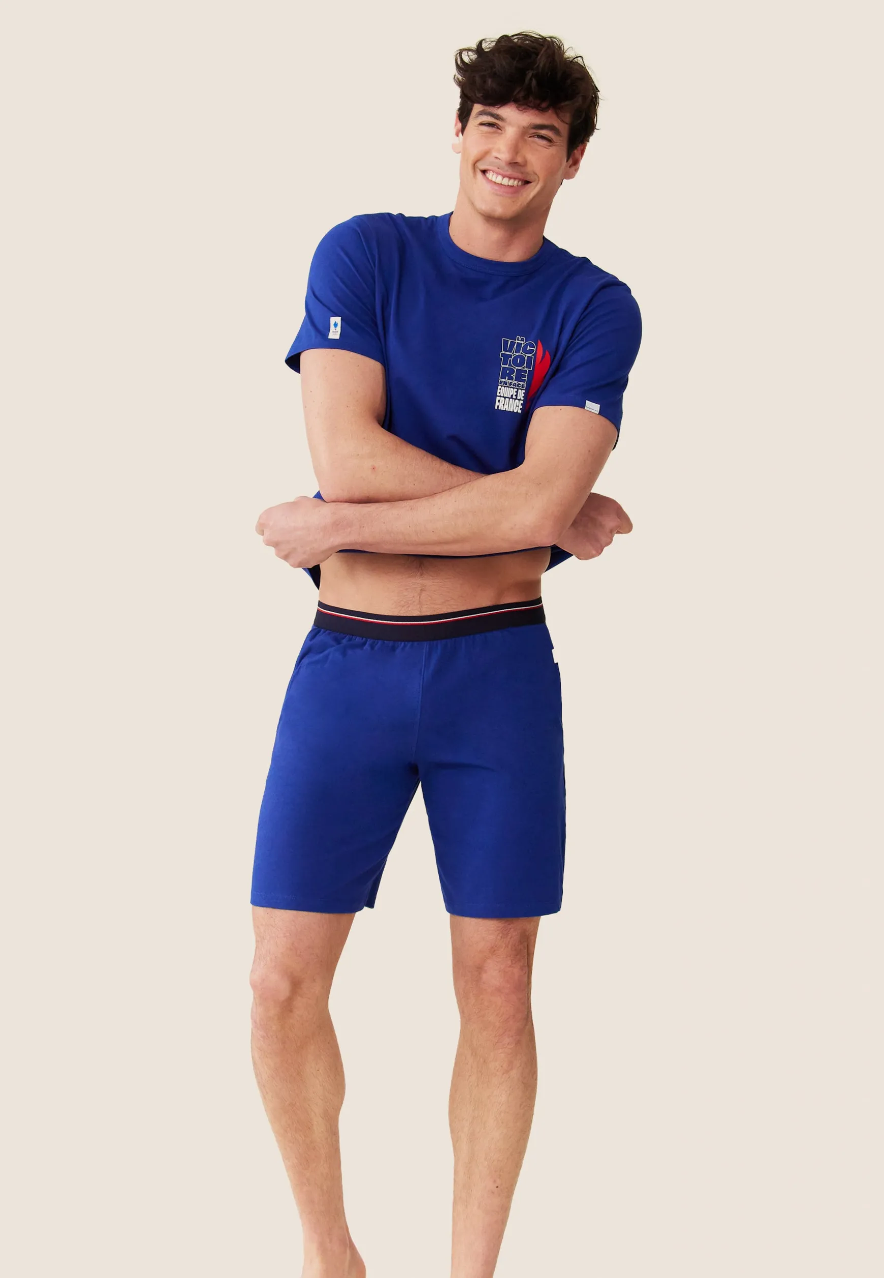 Le slip français Ensemble pyjama t-shirt et short en coton-Ensemble Pyjama Equipe de France Indigo<Homme Ensembles De Pyjamas | Ensemble De Pyjamas