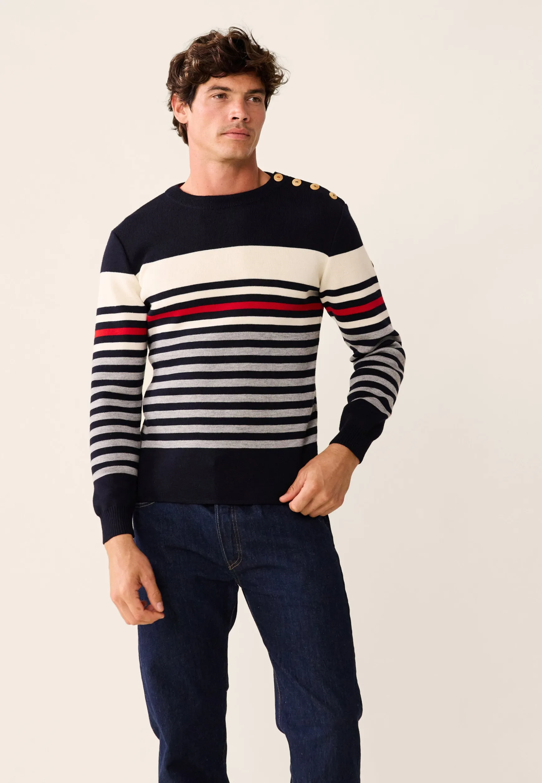 Le slip français Pull Homme LSF x Armor Lux-Le Creac'h-Marine Rouge Gris<Homme Pulls | Hauts