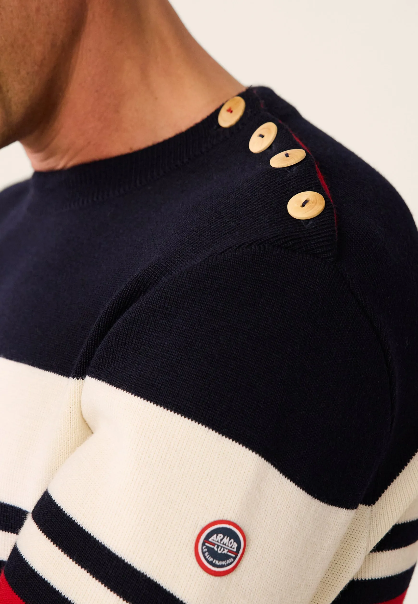 Le slip français Pull Homme LSF x Armor Lux-Le Creac'h-Marine Rouge Gris<Homme Pulls | Hauts