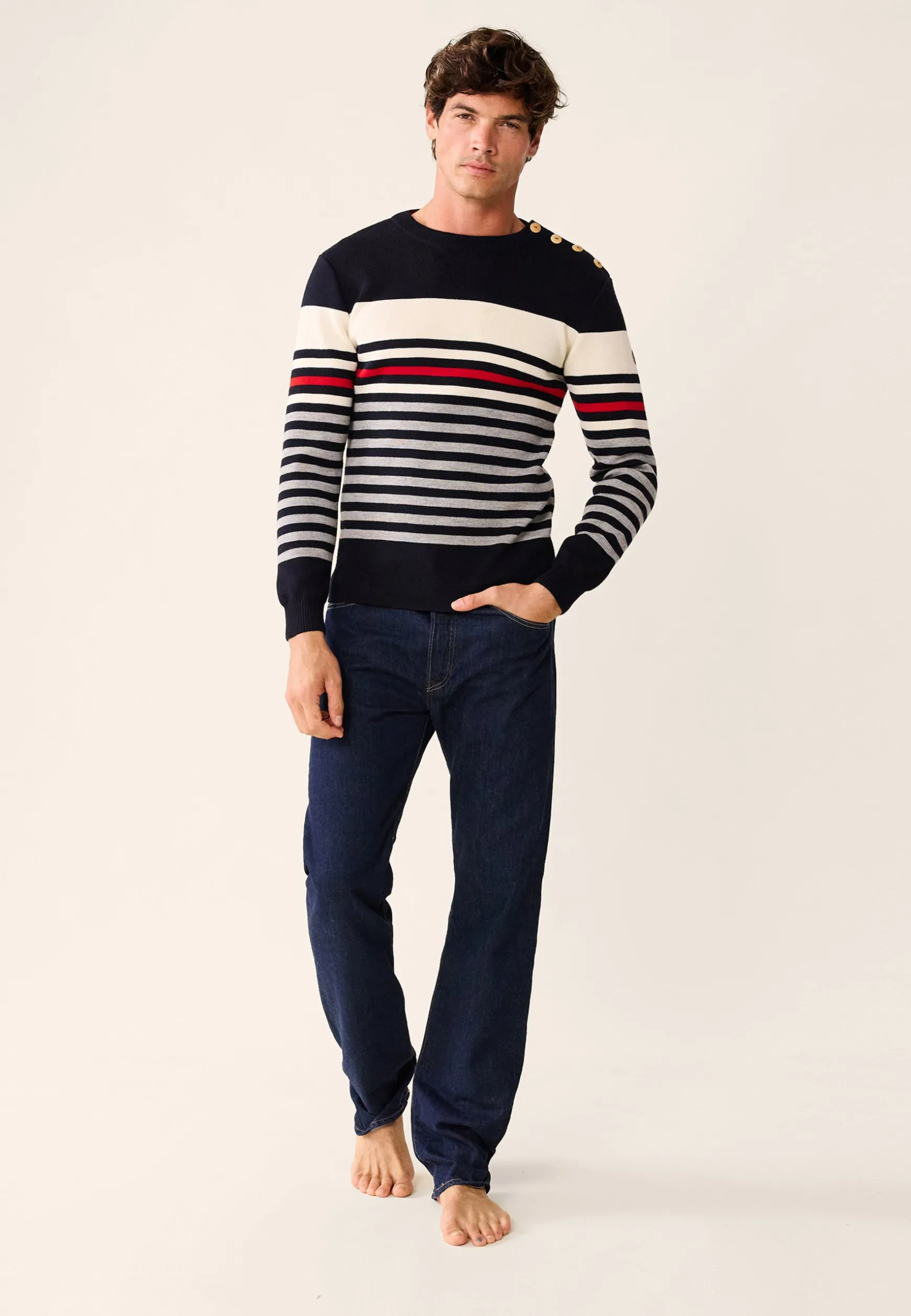 Le slip français Pull Homme LSF x Armor Lux-Le Creac'h-Marine Rouge Gris<Homme Pulls | Hauts