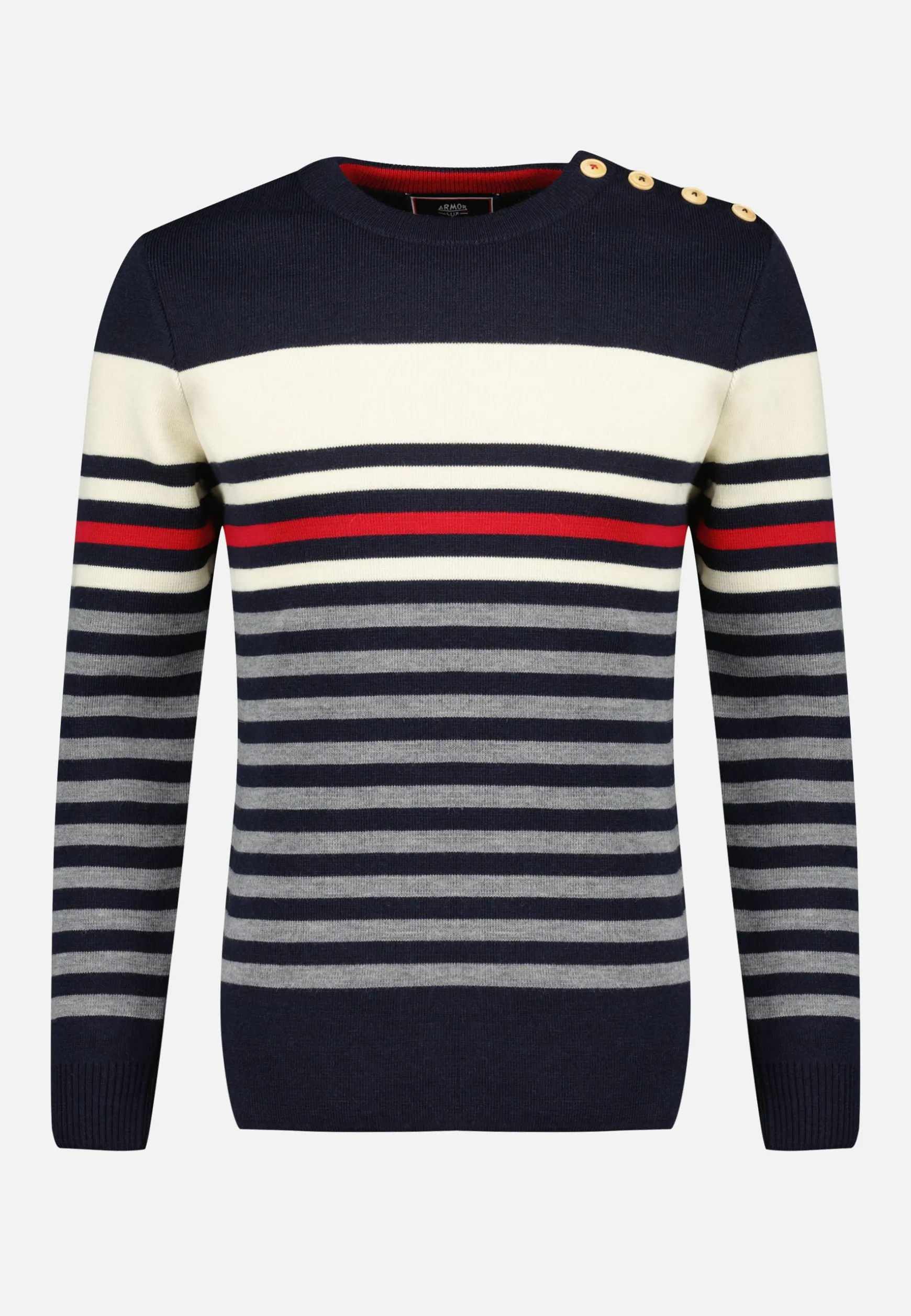 Le slip français Pull Homme LSF x Armor Lux-Le Creac'h-Marine Rouge Gris<Homme Pulls | Hauts