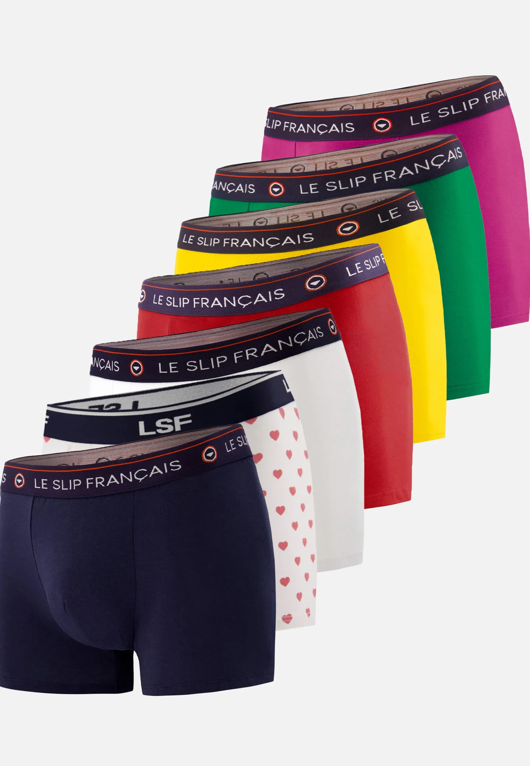 Le slip français Sept boxers en coton-Pack Semainier Boxer Redoutable Marine Rouge Cire Epicéa Betterave Marius Petit Cœur Rouge<Homme Collection Cadeaux | Packs De Boxers