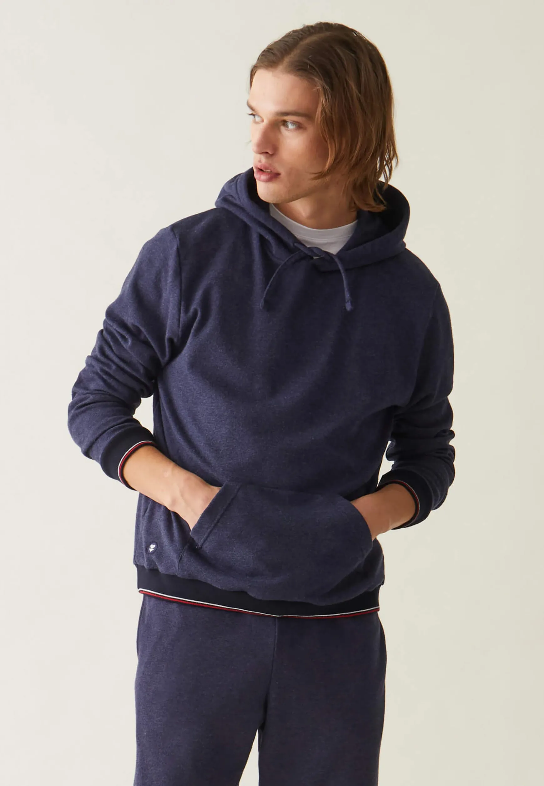 Le slip français Sweat-shirt à capuche en piqué recyclé double face-Lazlo Marine<Homme Hauts