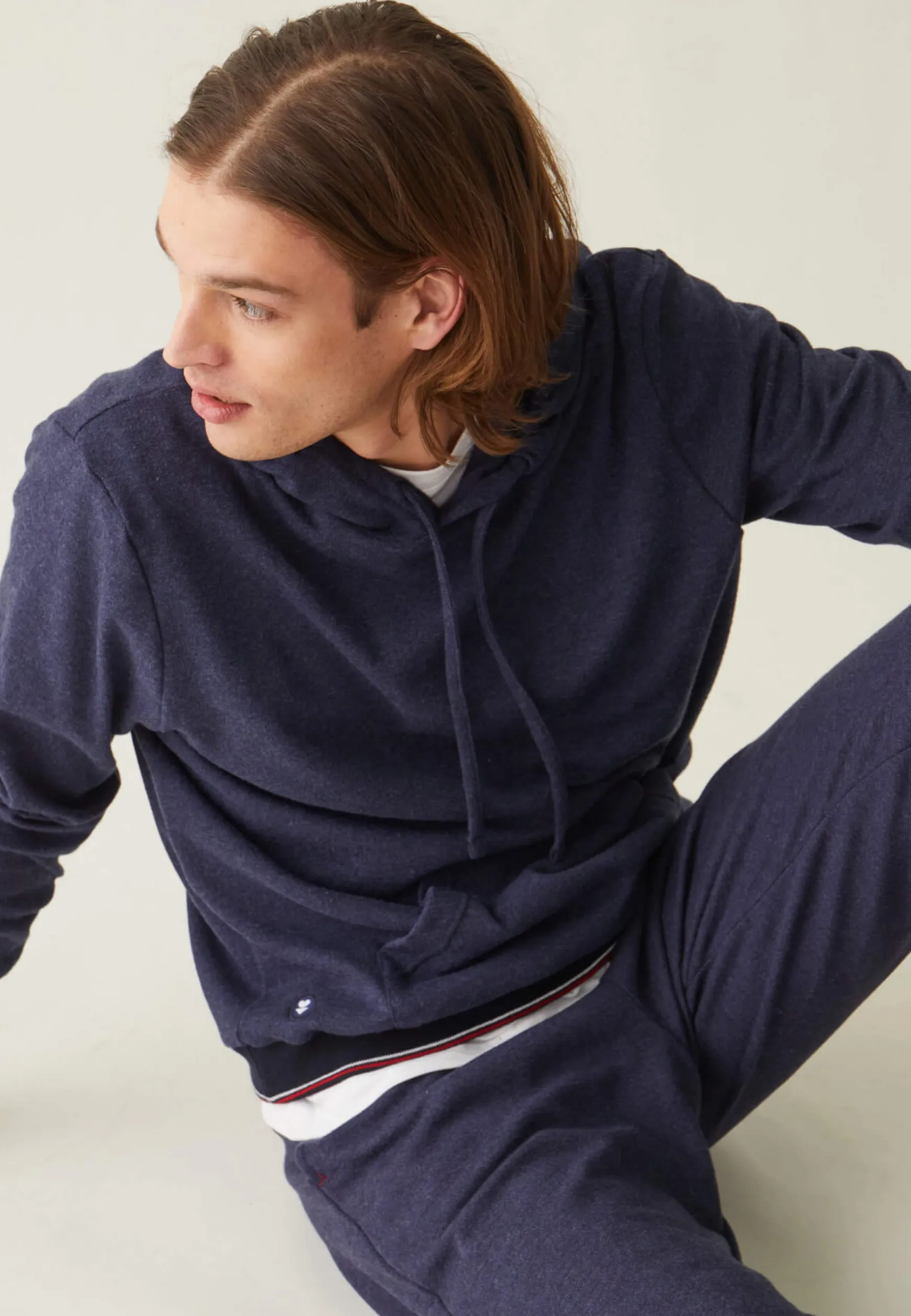 Le slip français Sweat-shirt à capuche en piqué recyclé double face-Lazlo Marine<Homme Hauts