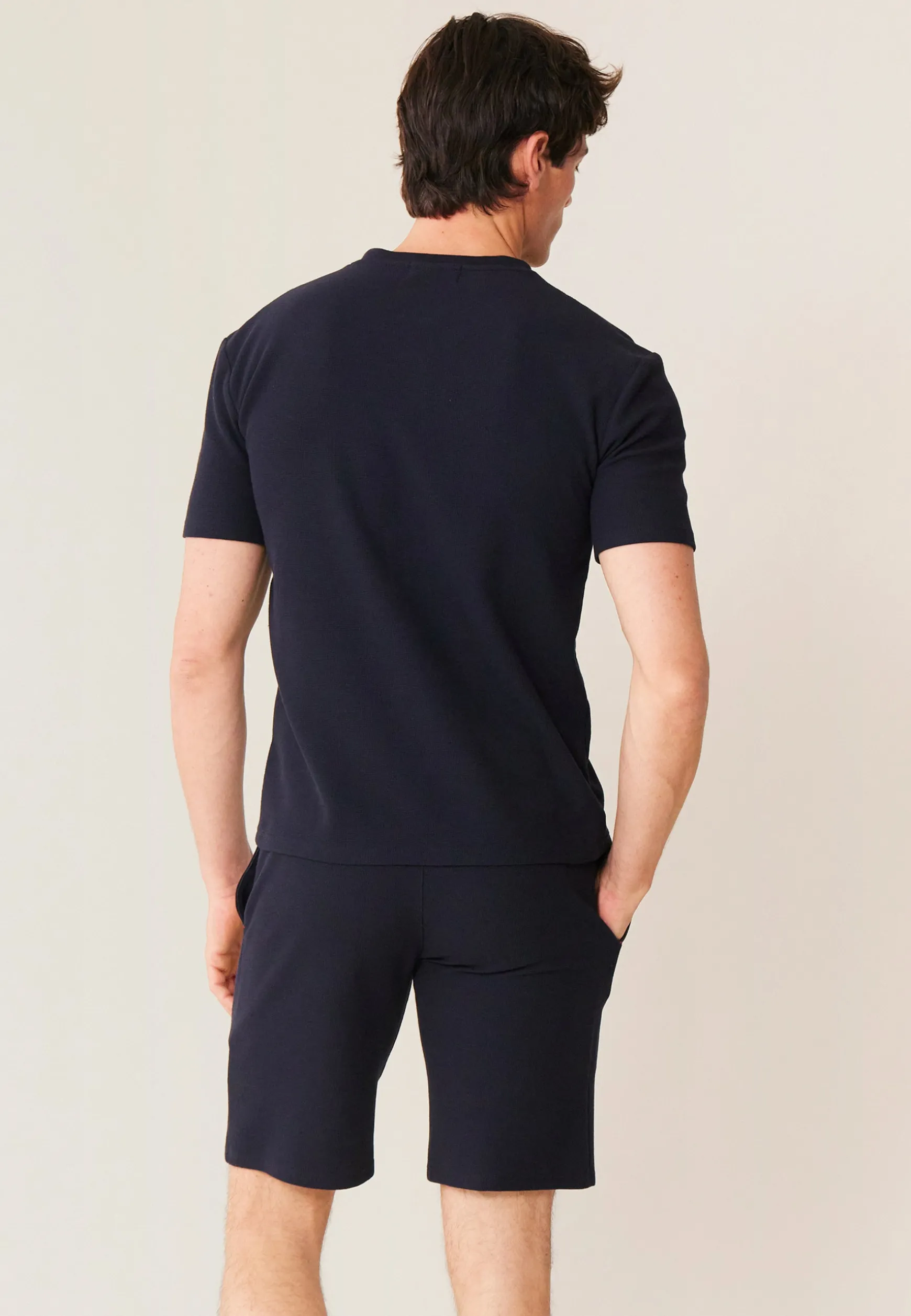 Le slip français T-shirt de pyjama en coton gaufré-Marc-André Marine<Homme Hauts De Pyjamas | Hauts De Pyjamas