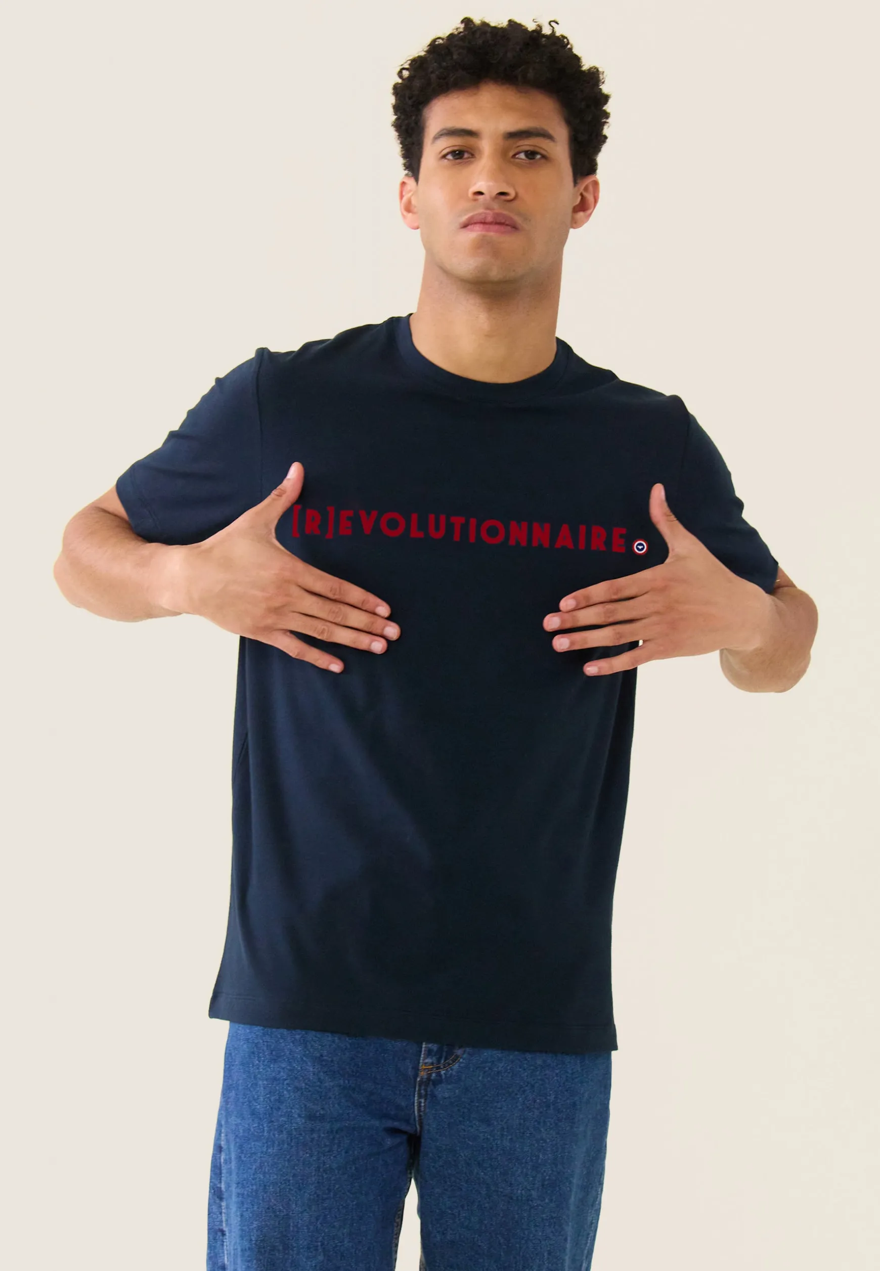 Le slip français T-shirt mixte col rond en coton-Jean-P Révolutionnaire Marine<Homme Hauts